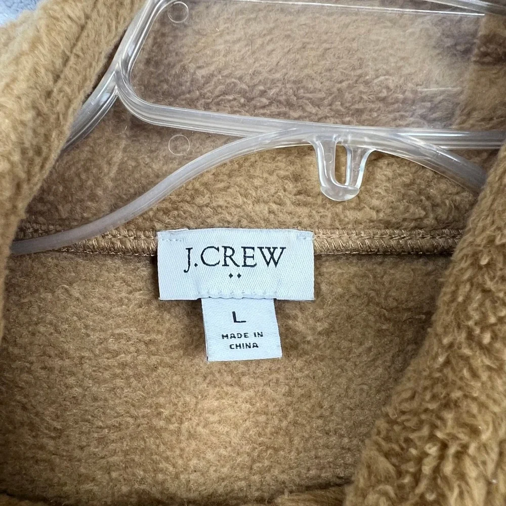 J.Crew Fleece Pullover Men Large Tan Button Mock Neck Pocket Sweater 1276